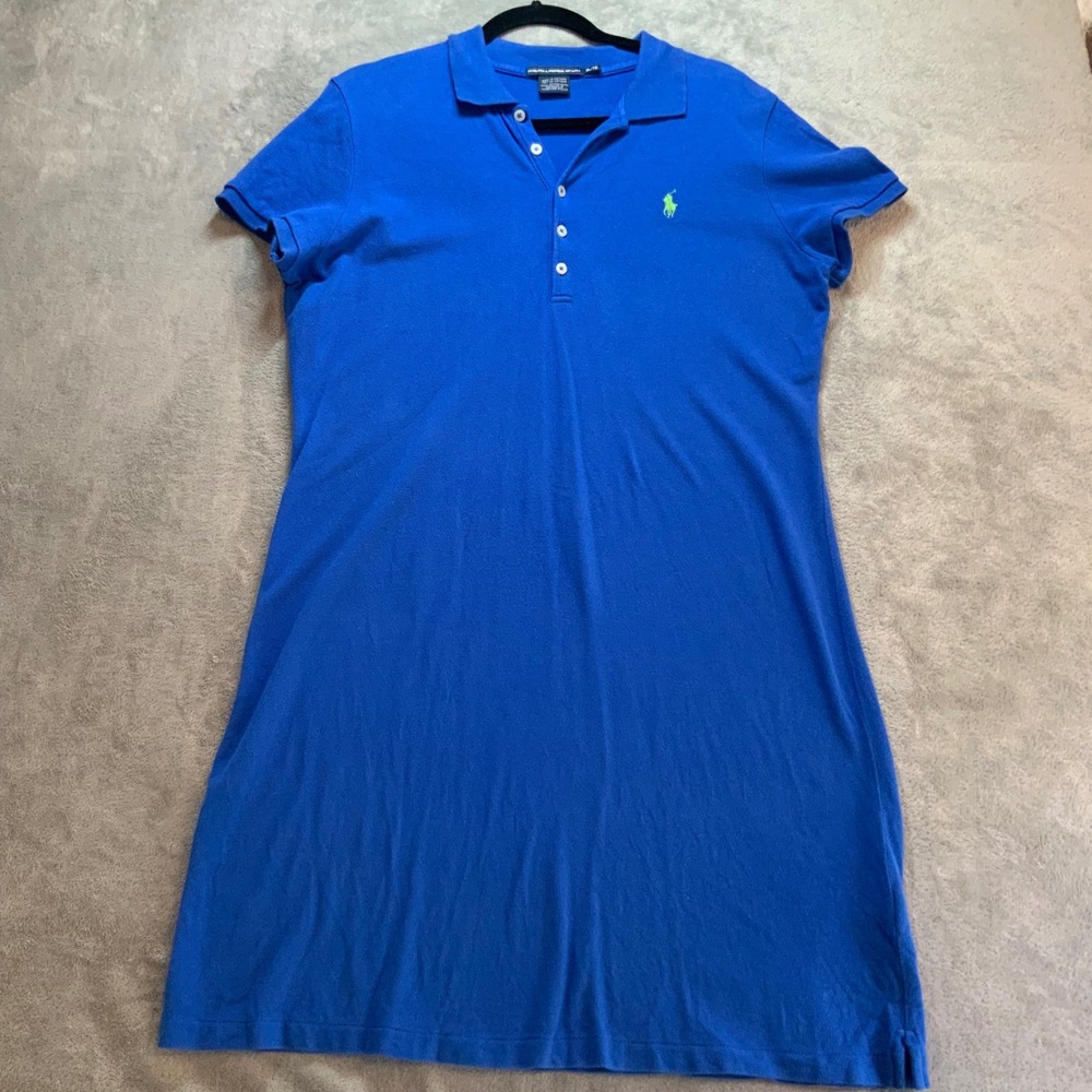 Ralph Lauren Sport Blue Pique Polo Dress XL Lime Green Pony Logo Mini Dress - Picture 1 of 6